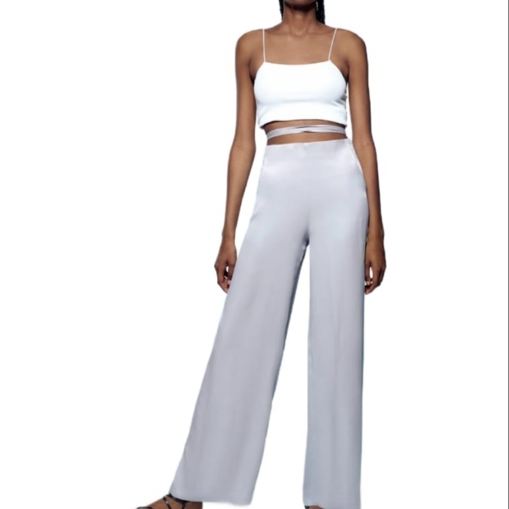 COPY - ZARA FULL-LENGTH SATIN TROUSERS 3067/418 SIZE XS